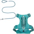 Frisco Outdoor Premium Ripstop Nylon Harness with Pocket, Bayou Teal, Large, Neck: 18 to 28-in, Girth 24 to 34-in + Waterproof Stinkproof PVC Rope Leash, River Blue, 6 Ft.