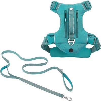 Frisco Outdoor Premium Ripstop Nylon Harness with Pocket, Bayou Teal, Medium, Neck: 15 to 23-in, Girth, 20 to 28-in + Reflective Comfort Padded Dog Leash, Bayou Teal, Medium - Length: 6-ft, Width: 3/4-in   , slide 1 of 1
