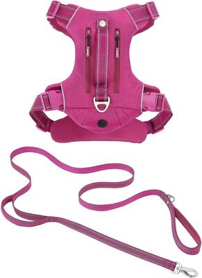 Frisco Outdoor Premium Ripstop Nylon Harness with Pocket, Boysenberry Purple, Extra Large, Neck: 22 to 34-in, Girth: 32 to 44-in + Reflective Comfort Padded Dog Leash, Boysenberry Purple, Large - Length: 6-ft, Width: 1-in, slide 1 of 1
