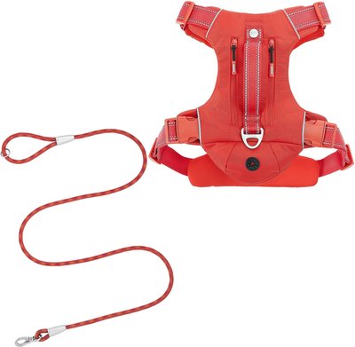 Frisco Outdoor Premium Ripstop Nylon Harness with Pocket, Sunset Orange, Extra Large, Neck: 22 to 34-in, Girth: 32 to 44-in + Waterproof Stinkproof PVC Rope Leash, Sunset Orange, 6 Ft., slide 1 of 1