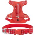 Frisco Outdoor Premium Ripstop Nylon Harness with Pocket, Sunset Orange, Large, Neck: 18 to 28-in, Girth 24 to 34-in + Reflective Comfort Padded Dog Collar, Sunset Orange, Large, Neck: 18 -26-in, Width: 1-in