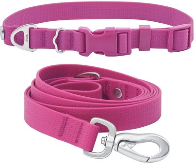 Frisco Outdoor Solid Textured Waterproof Stink Proof PVC Collar, Boysenberry Purple, Large, Neck: 18 ½ 26-in, Width: 1-in + Dog Leash, Boysenberry Purple, Large - Length: 6-ft, Width: 1-in, slide 1 of 1