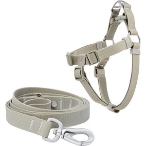 Frisco Outdoor Solid Textured Waterproof Stink Proof PVC Harness, Storm Gray, Small, Neck: 14 to 19-in, Girth: 16 to 23-in + Dog Leash, Storm Gray, Small - Length: 6-ft, Width: 5/8-in