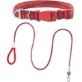 Frisco Outdoor Woven Jacquard Nylon Dog Collar, Flamepoint Orange, Small - Neck: 10-14-in, Width: 5/8-in + Ultra Reflective Rope Leash With Padded Handle, Sunset Orange, 6 - ft