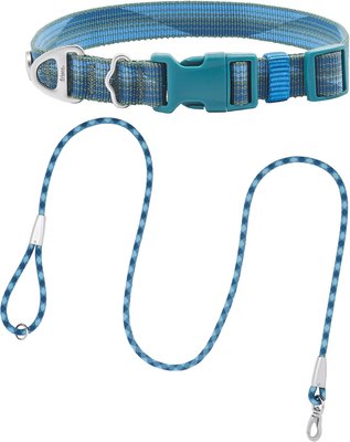 Frisco Outdoor Woven Jacquard Nylon Dog Collar, River Blue, Extra Small, Neck: 8-12-in, Width: 5/8th -in + Waterproof Stinkproof PVC Rope Leash, River Blue, 6 Ft., slide 1 of 1