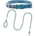 Frisco Outdoor Woven Jacquard Nylon Dog Collar, River Blue, Large, Neck: 18 -26-in, Width: 1-in + Waterproof Stinkproof PVC Rope Leash, River Blue, 6 Ft.