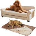 Frisco Sofa Bed with Removable Cover, Large, Beige + Eyelash Cat & Dog Blanket, Sand