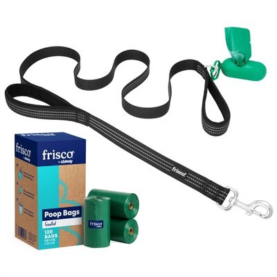 Frisco Traffic Leash with Padded Handles & Poop Bag Dispenser, Black, Length: 6ft, Width: 1-in + Refill Dog Poop Bags, Scented, 120 count, slide 1 of 1
