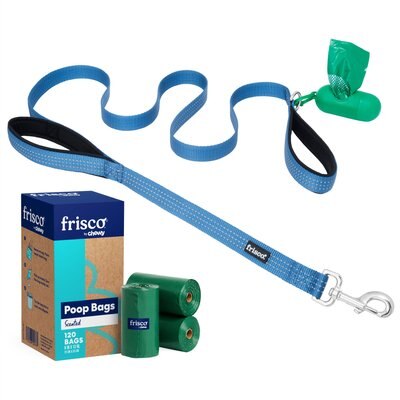 Frisco Traffic Leash with Padded Handles & Poop Bag Dispenser, Blue, Length: 6ft, Width: 1-in + Refill Dog Poop Bags, Scented, 120 count, slide 1 of 1