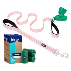 Frisco Traffic Leash with Padded Handles & Poop Bag Dispenser, Pink, Length: 6ft, Width: 1-in + Refill Dog Poop Bags, Scented, 120 count