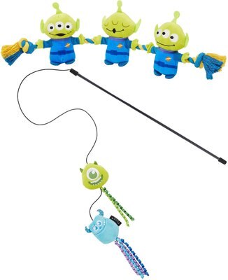 Pixar Aliens Plush with Rope Squeaky Dog Toy + Mike Wazowski & Sulley Teaser Cat Toy with Catnip, slide 1 of 1