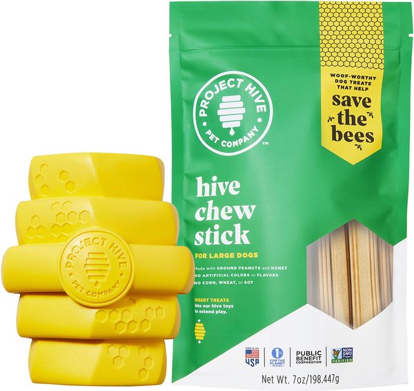 Project Hive Pet Company Chew Toy, Large + Chew Sticks Large Hard Chew Dog Treats, 7-oz bag slide 1 of 9