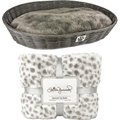 tomyw Pet Collection Wicker Bed, Medium, Gray + Dog Blanket, Snow Leopard