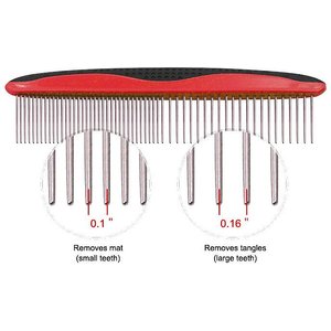 Pet Life Grip Ease Wide & Narrow Tooth Grooming Dog & Cat Comb, Red