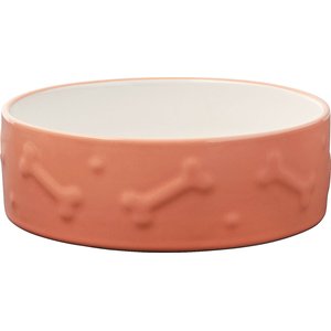 Frisco Dog Face Non-skid Ceramic Dog & Cat Bowl, Peach, 4.25 Cups, 2 count