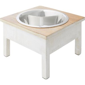 Frisco Wooden Patina Stool Dog Single Bowl Diner, 12-Cup, 2 count, White