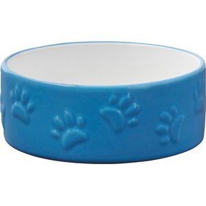 Frisco Paw Prints Non-skid Ceramic Dog & Cat Bowl, Blue, 8 Cups, 2 count