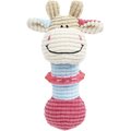Pet Life Giraffe-Cow Plush Squeaking & Rubber Teething Newborn Puppy Dog Toy, Brown/Blue/Pink