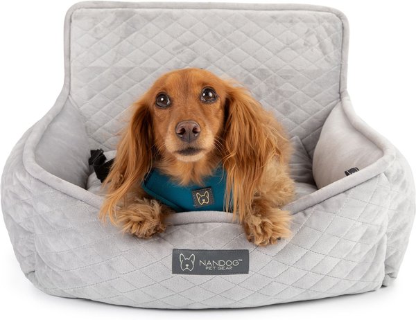 Nandog Quilted Micro-Plush Dog Car Seat Bed, Light Gray, Small slide 1 of 5
