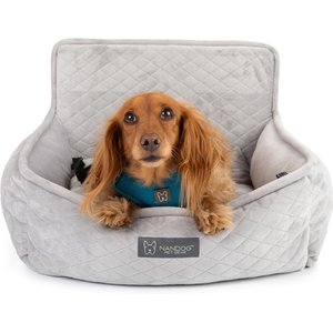 Nandog Quilted Micro-Plush Dog Car Seat Bed, Light Gray, Small