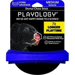 Playology All Natural Pork Sausage Scented Dental Chew Stick Dog Toy, Medium