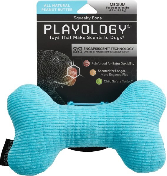 Playology All Natural Peanut Butter Scented Plush Squeaky Bone Dog Toy, Medium slide 1 of 3
