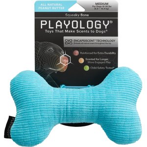 Playology All Natural Peanut Butter Scented Plush Squeaky Bone Dog Toy, Medium