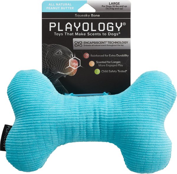 Playology All Natural Peanut Butter Scented Plush Squeaky Bone Dog Toy, Large slide 1 of 3