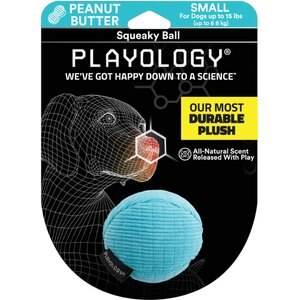 Playology All Natural Peanut Butter Scented Plush Squeaky Ball Dog Toy, Small