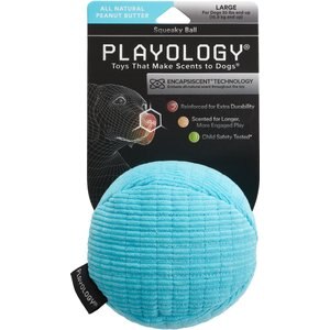 Playology All Natural Peanut Butter Scented Plush Squeaky Ball Dog Toy, Large
