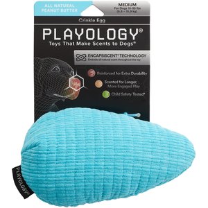 Playology All Natural Peanut Butter Scented Plush Crinkle Egg Dog Toy, Medium
