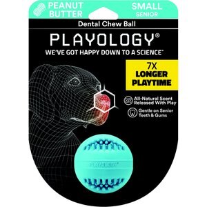 Playology All Natural Peanut Butter Scented Dental Chew Ball Dog Toy, Small