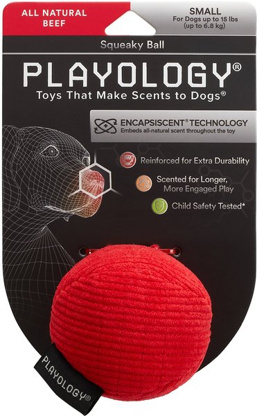 Playology All Natural Beef Scented Plush Squeaky Ball Dog Toy, Small slide 1 of 3