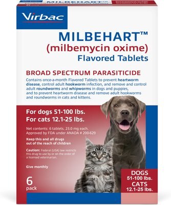 Milbehart Flavored Tablets for Dogs, 51-100 lbs, & Cats, 12-25 lbs, (Gray Box), slide 1 of 1