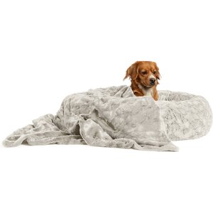 Best Friends by Sheri The Original Calming Donut Cat & Dog Bed & Throw Blanket, Gray, Medium