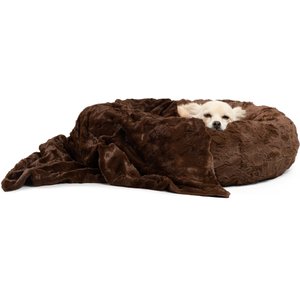 Best Friends by Sheri The Original Calming Donut Cat & Dog Bed & Throw Blanket, Dark Brown, Small