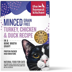 The Honest Kitchen Grain-Free Minced Turkey, Chicken & Duck in Bone Broth Gravy Wet Cat Food, 5.5-oz, case of 12