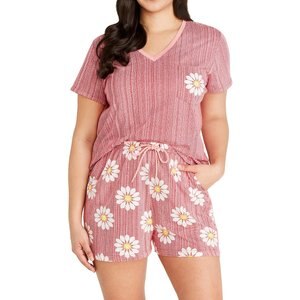 CON.STRUCT Chevron Daisy Floral Women's Pajama Set, Rose, X-Small