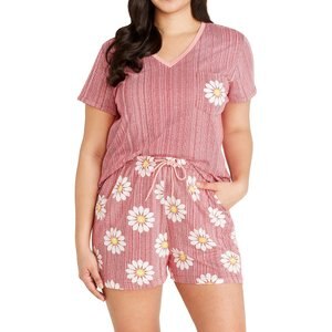 CON.STRUCT Chevron Daisy Floral Women's Pajama Set, Rose, Medium