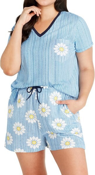 CON.STRUCT Chevron Daisy Floral Women's Pajama Set, Blue, Medium slide 1 of 5