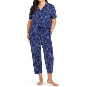 CON.STRUCT Line Floral Paw Print Women's Pajama Set, Navy, XX-Large