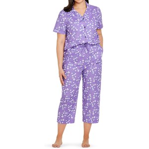 CON.STRUCT Line Floral Paw Print Women's Pajama Set, Purple, Small