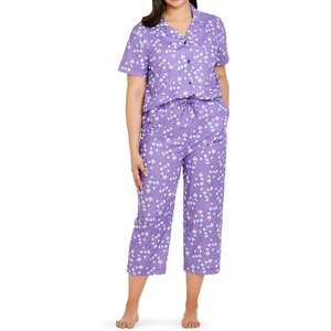 CON.STRUCT Line Floral Paw Print Women's Pajama Set, Purple, X-Large