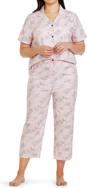 CON.STRUCT Pup Floral Print Women's Pajama Set, Light Pink, Medium slide 1 of 4