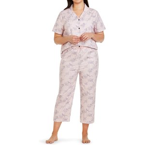 CON.STRUCT Pup Floral Print Women's Pajama Set, Light Pink, Large