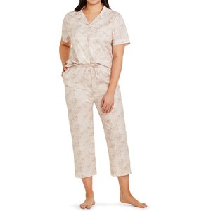 CON.STRUCT Pup Floral Print Women's Pajama Set, Sand, Small