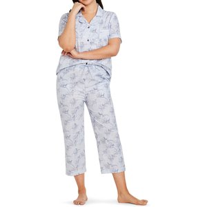 CON.STRUCT Pup Floral Print Women's Pajama Set, Blue, X-Small
