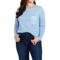 CON.STRUCT Solid Dog Patch Women's Long Sleeve Boat Neck T-Shirt, Blue, Medium