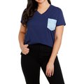 CON.STRUCT Solid Dog Sketch Women's Short Sleeve V-Neck T-Shirt, Navy, Medium
