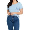 CON.STRUCT Solid Floral Women's Short Sleeve Scoop Neck T-Shirt, Blue, XX-Large
